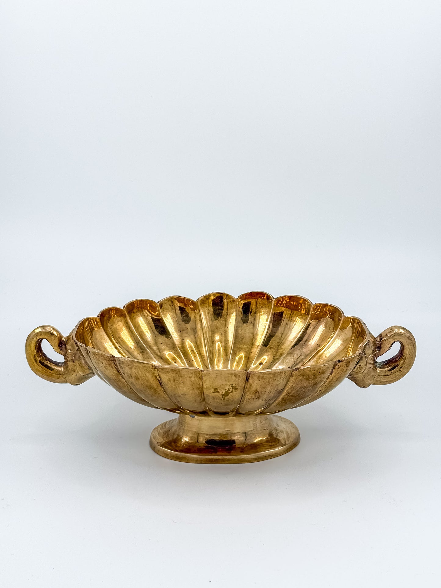 Vintage Solid Brass Footed Bowl with Elephant Handles