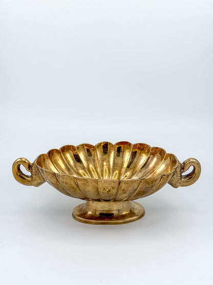 Vintage Solid Brass Footed Bowl with Elephant Handles