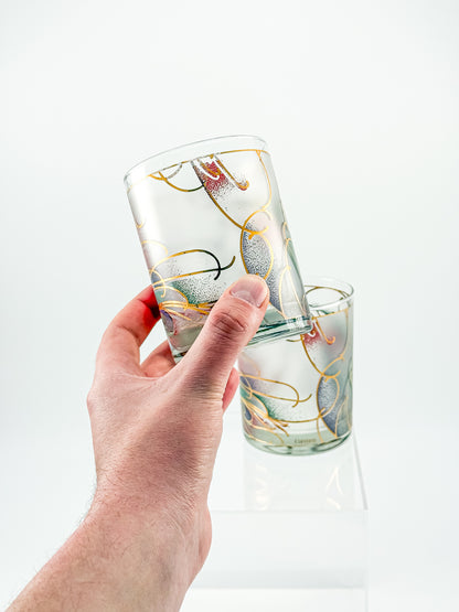 Culver Abstract Floral 22k Gold Rocks Glasses — Set of 2