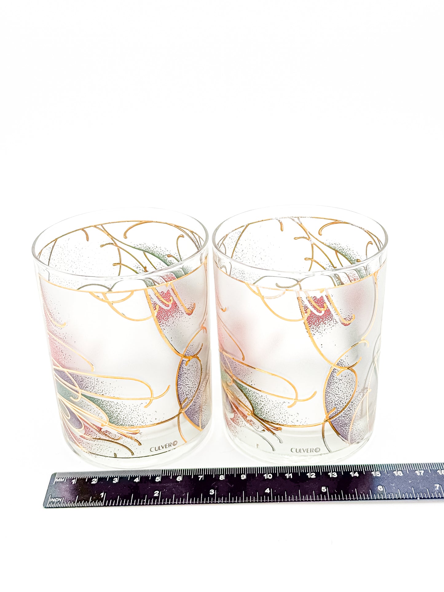 Culver Abstract Floral 22k Gold Rocks Glasses — Set of 2