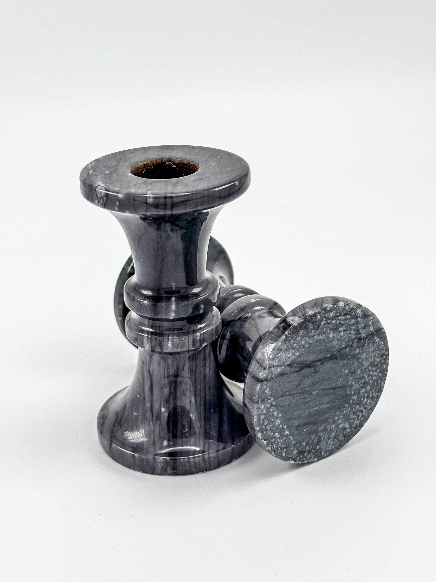 Vintage Black Marble Candlesticks - Pair