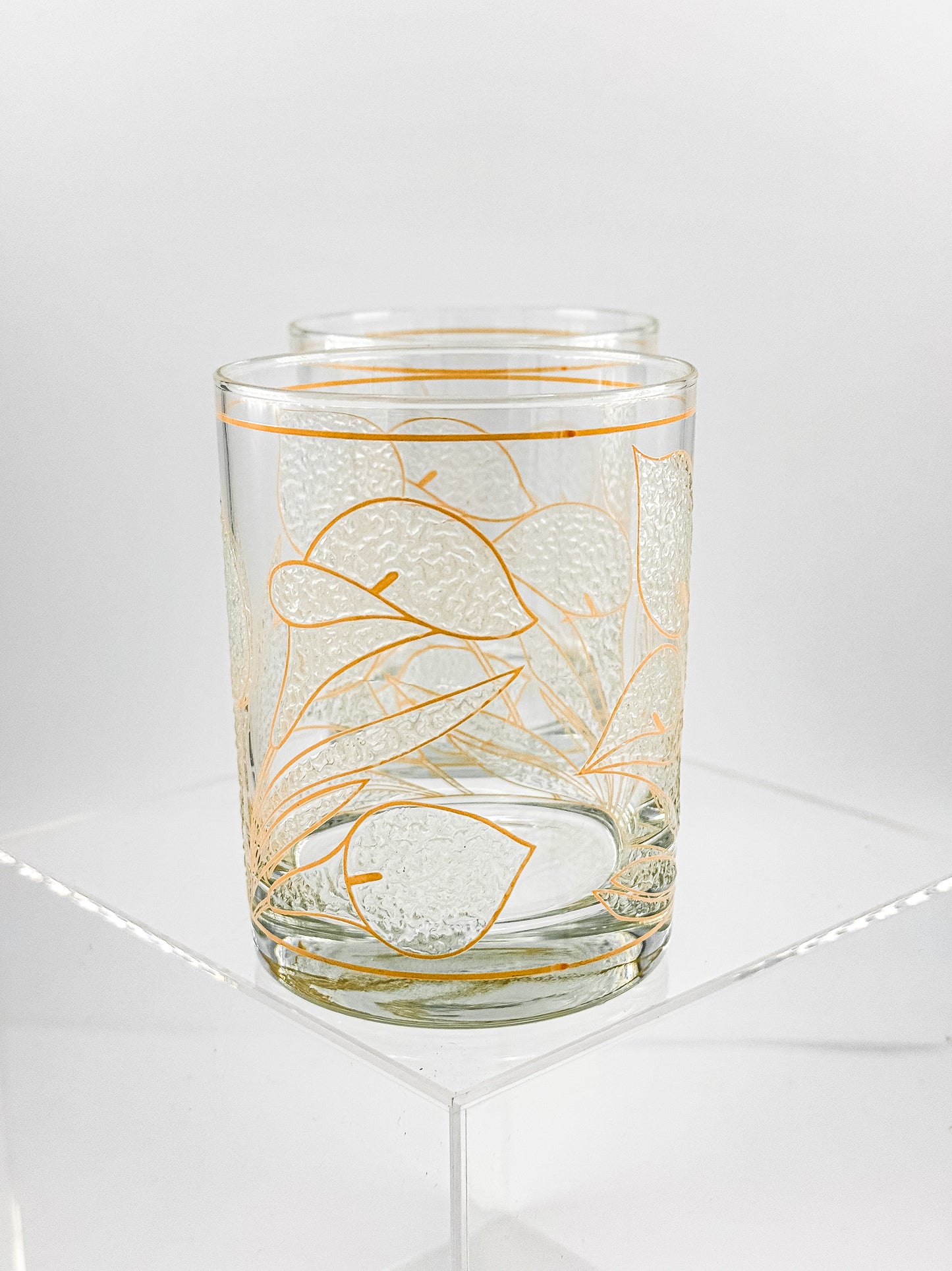 Culver "Ice Flower" Calla Lily 22k Gold Rocks Glasses — Set of 2