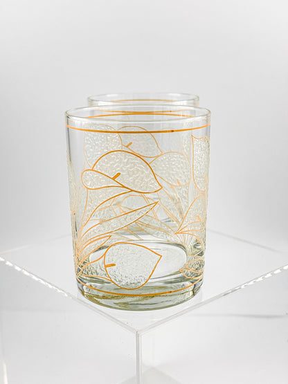Culver "Ice Flower" Calla Lily 22k Gold Rocks Glasses — Set of 2
