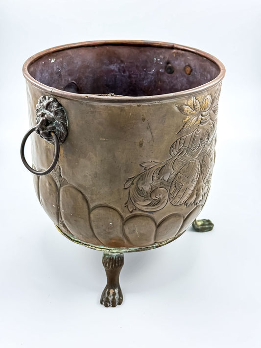 Antique Brass Footed Jardinière with Lion Handles