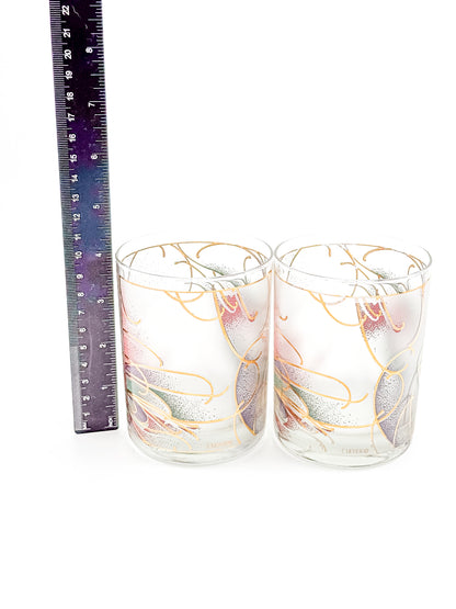 Culver Abstract Floral 22k Gold Rocks Glasses — Set of 2