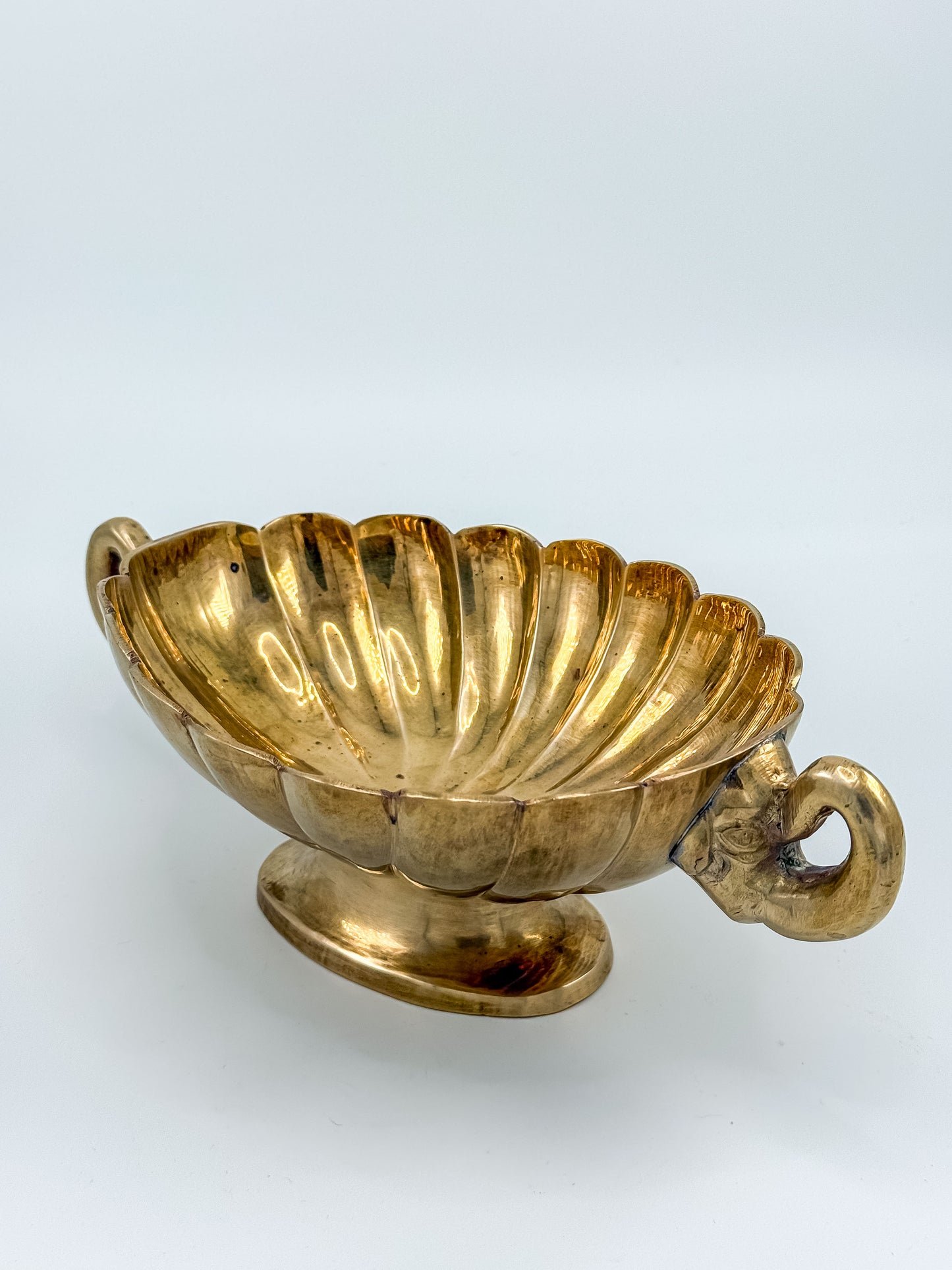 Vintage Solid Brass Footed Bowl with Elephant Handles