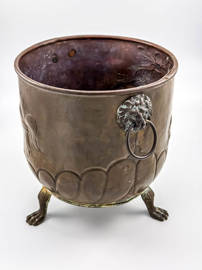 Antique Brass Footed Jardinière with Lion Handles