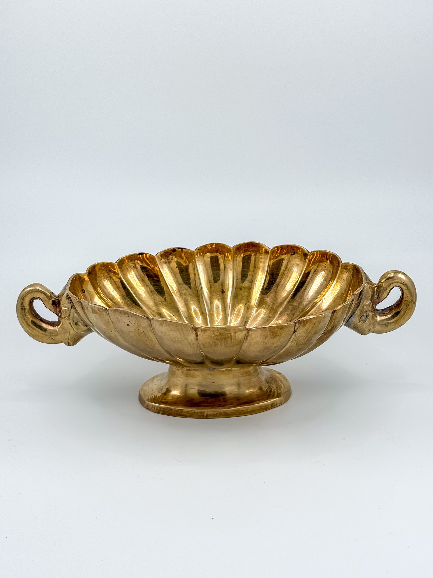 Vintage Solid Brass Footed Bowl with Elephant Handles