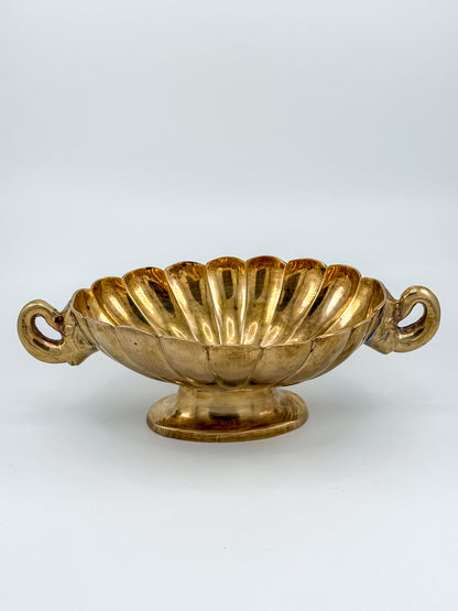 Vintage Solid Brass Footed Bowl with Elephant Handles