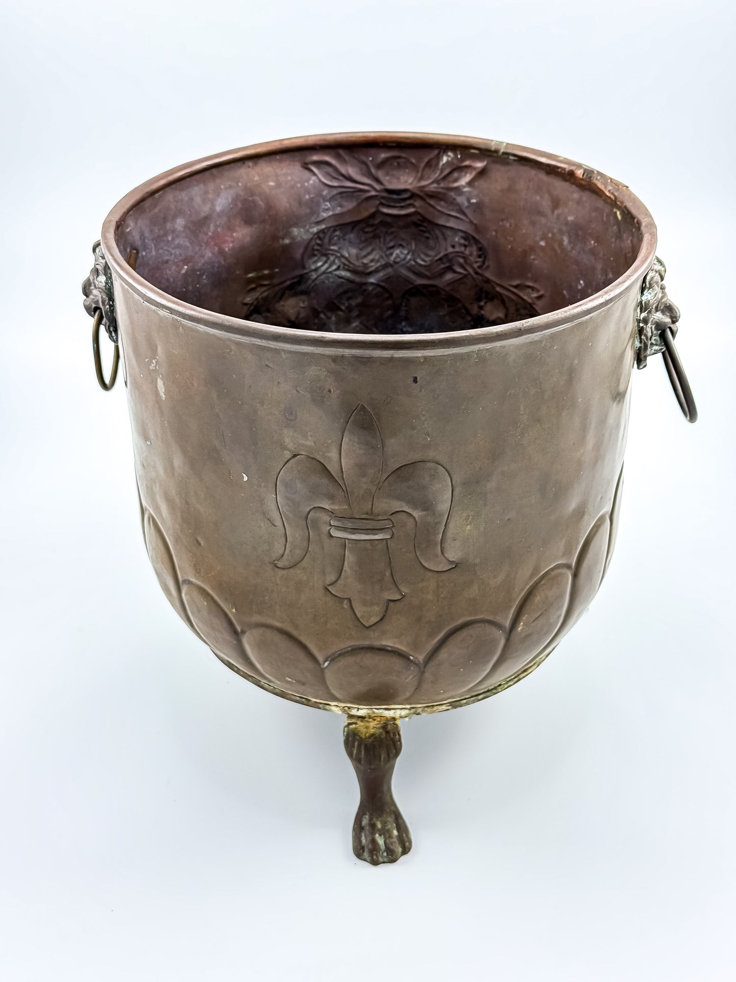 Antique Brass Footed Jardinière with Lion Handles