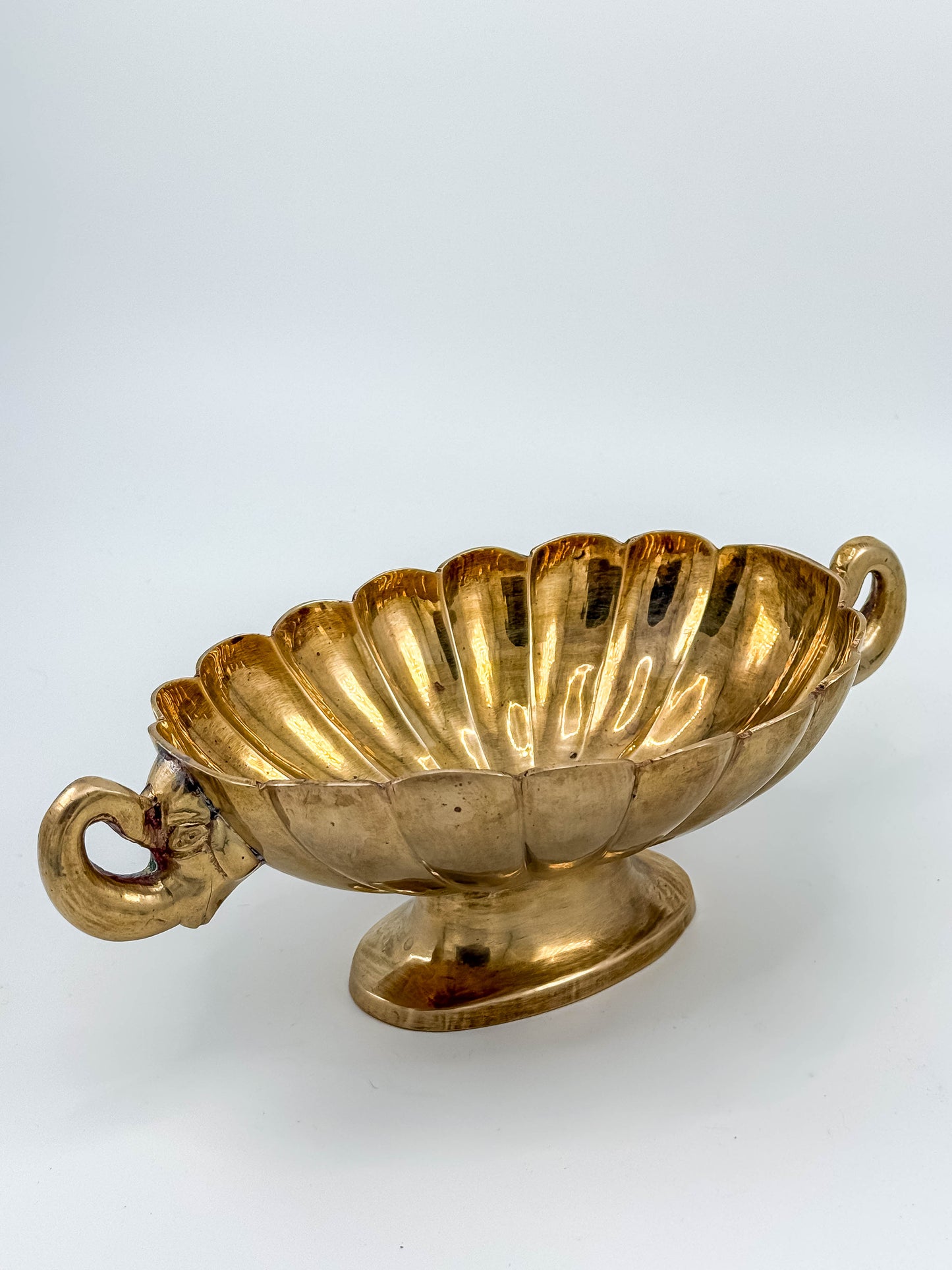 Vintage Solid Brass Footed Bowl with Elephant Handles