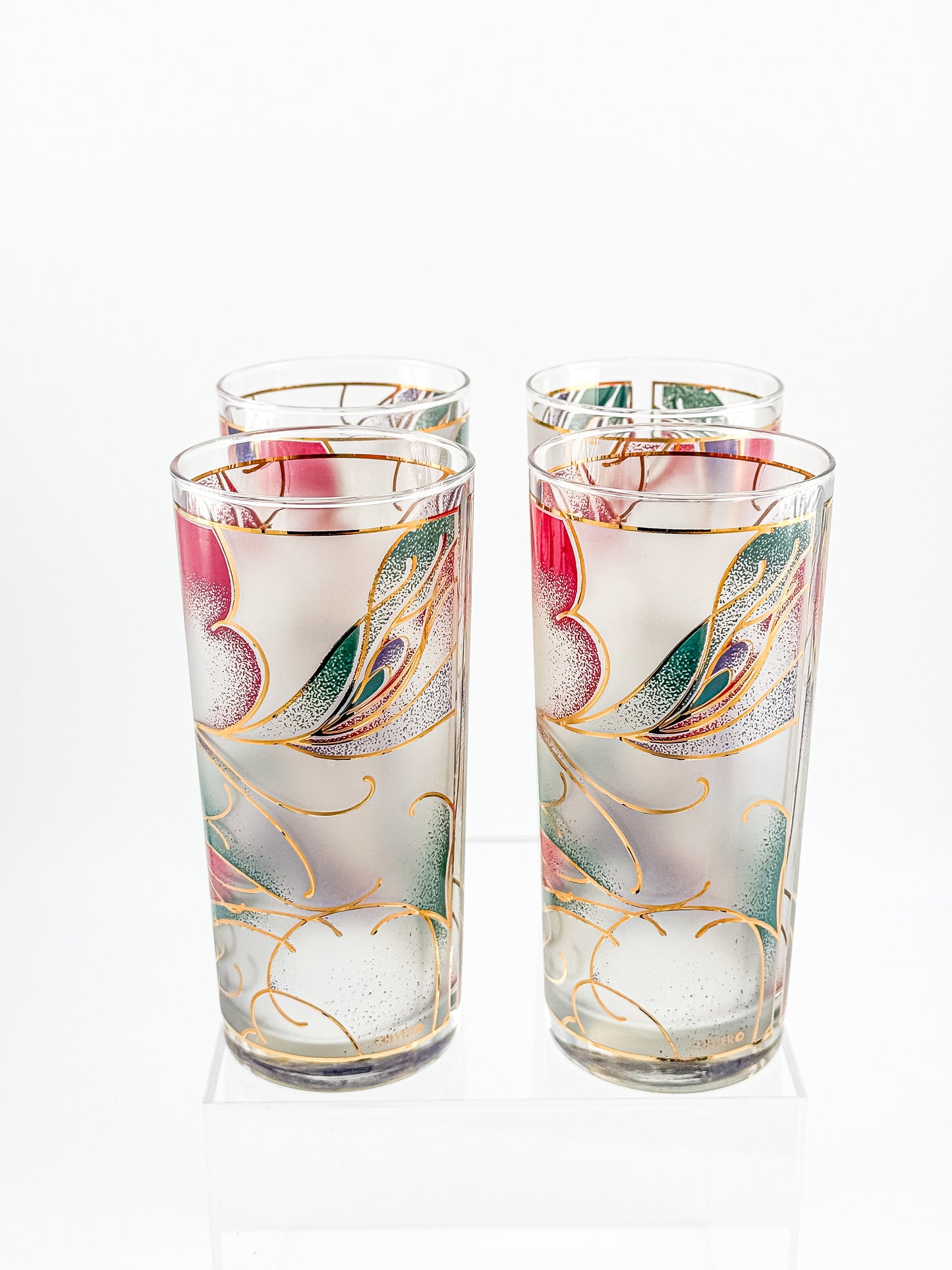 Culver Abstract Floral Gold Highball Glasses — Set of 4