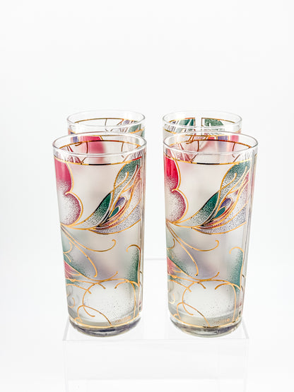 Culver Abstract Floral Gold Highball Glasses — Set of 4