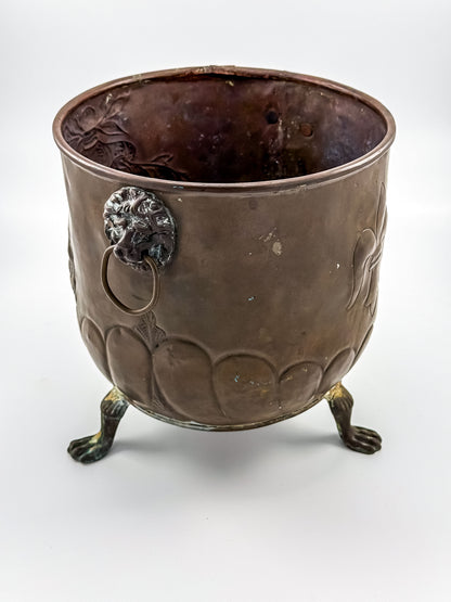 Antique Brass Footed Jardinière with Lion Handles