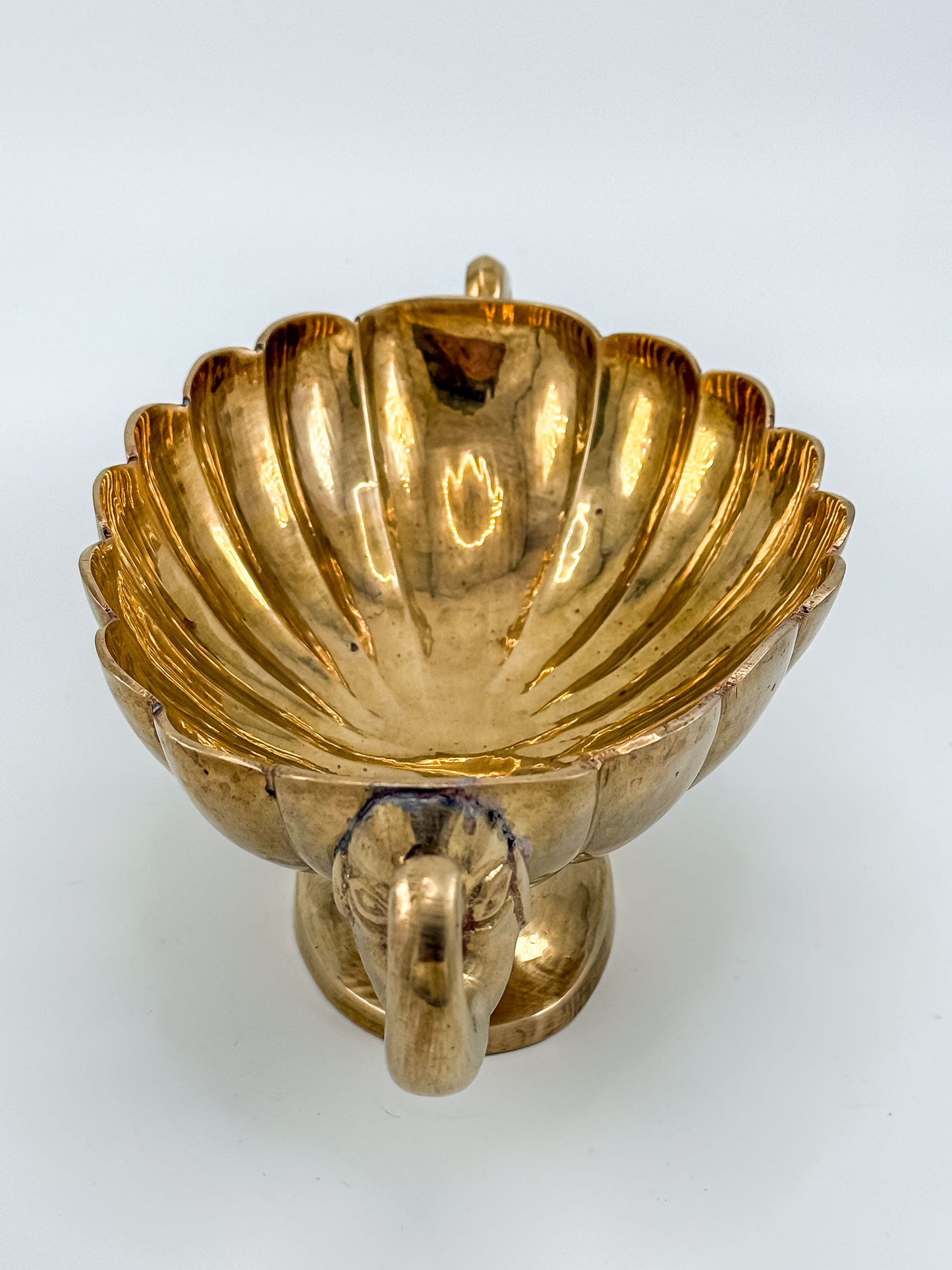 Vintage Solid Brass Footed Bowl with Elephant Handles