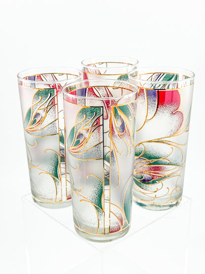 Culver Abstract Floral Gold Highball Glasses — Set of 4