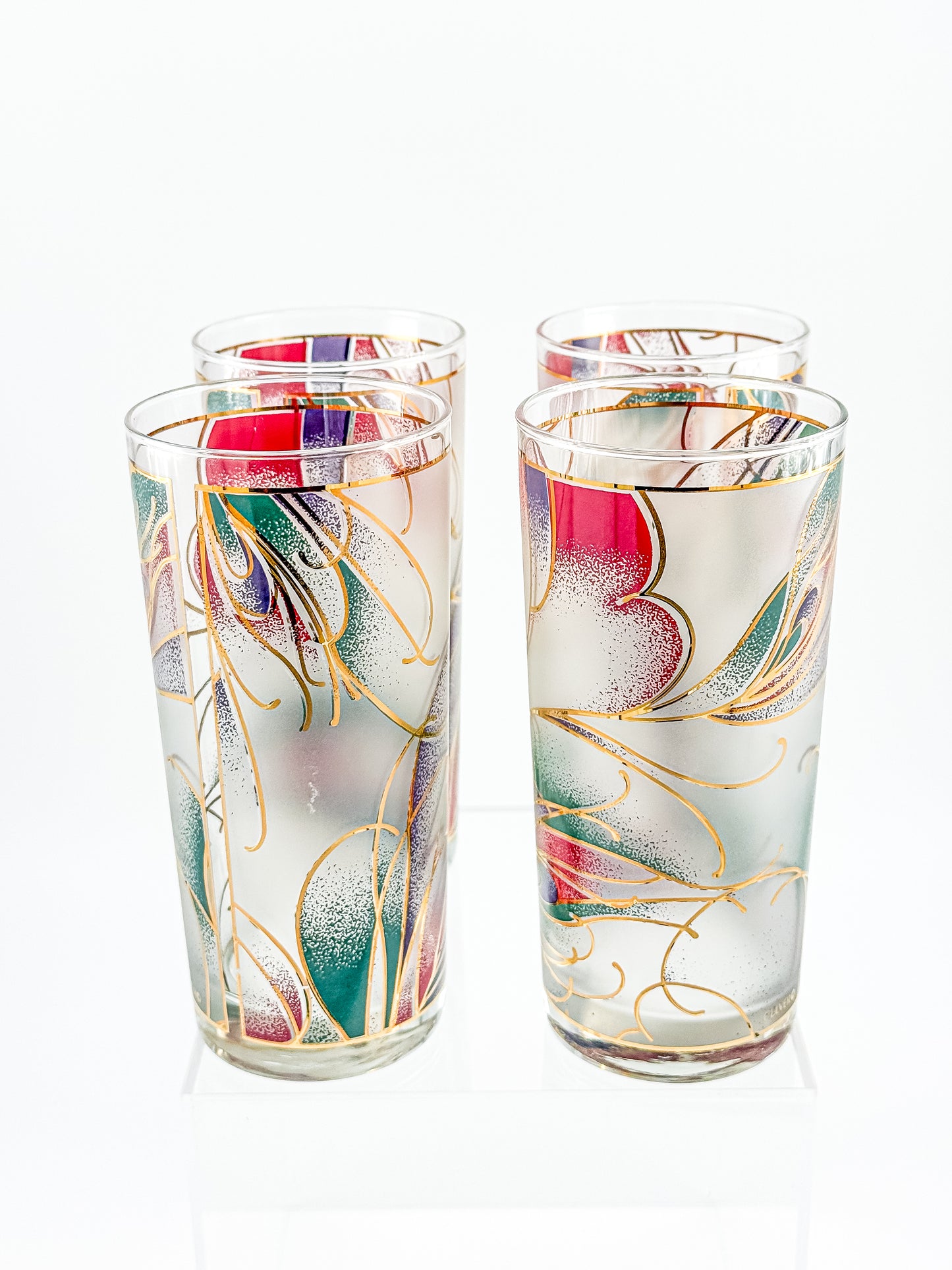 Culver Abstract Floral Gold Highball Glasses — Set of 4