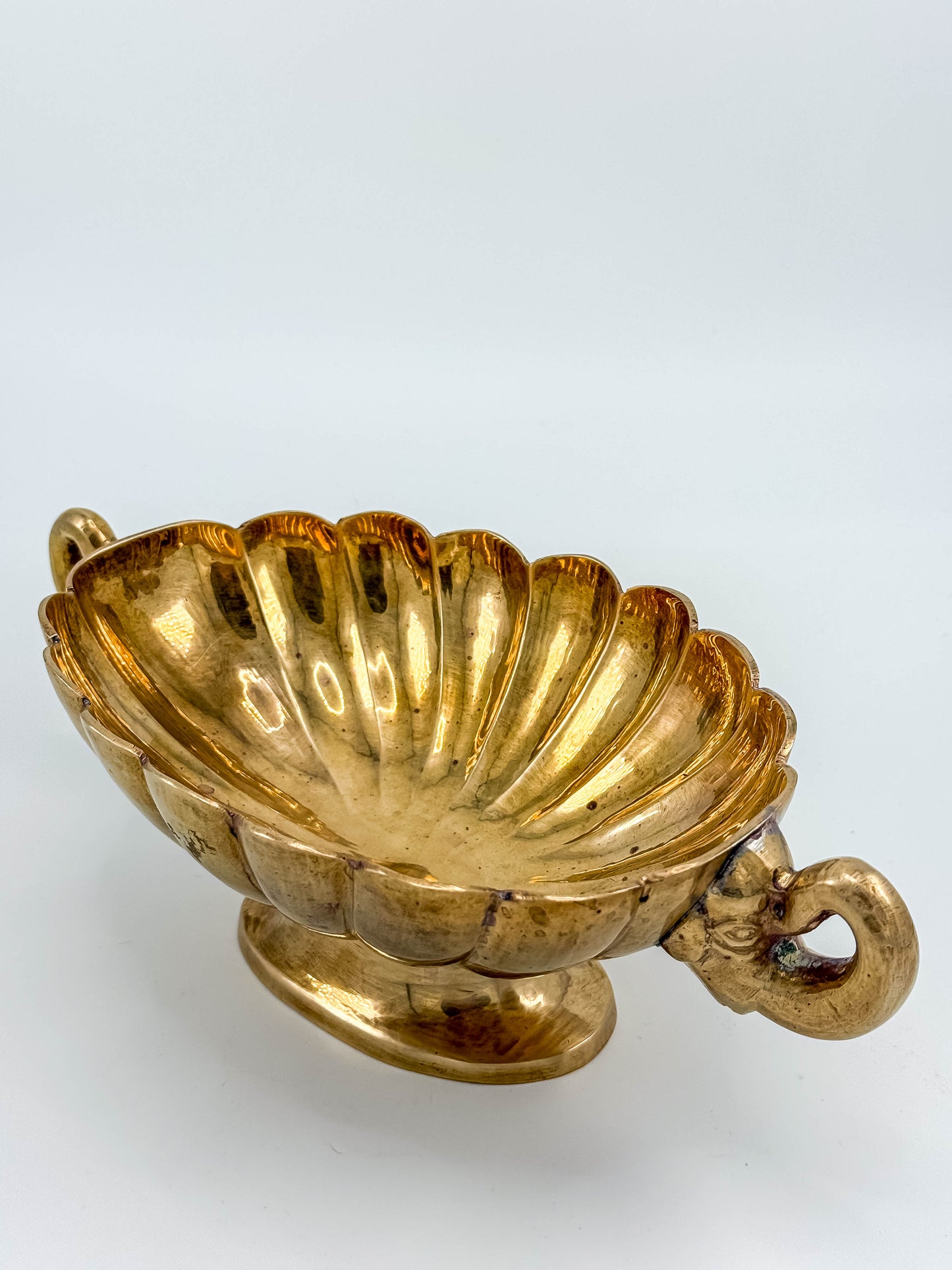 Vintage Solid Brass Footed Bowl with Elephant Handles