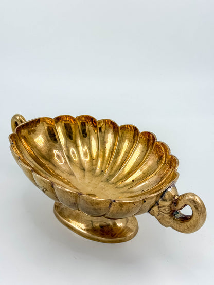 Vintage Solid Brass Footed Bowl with Elephant Handles