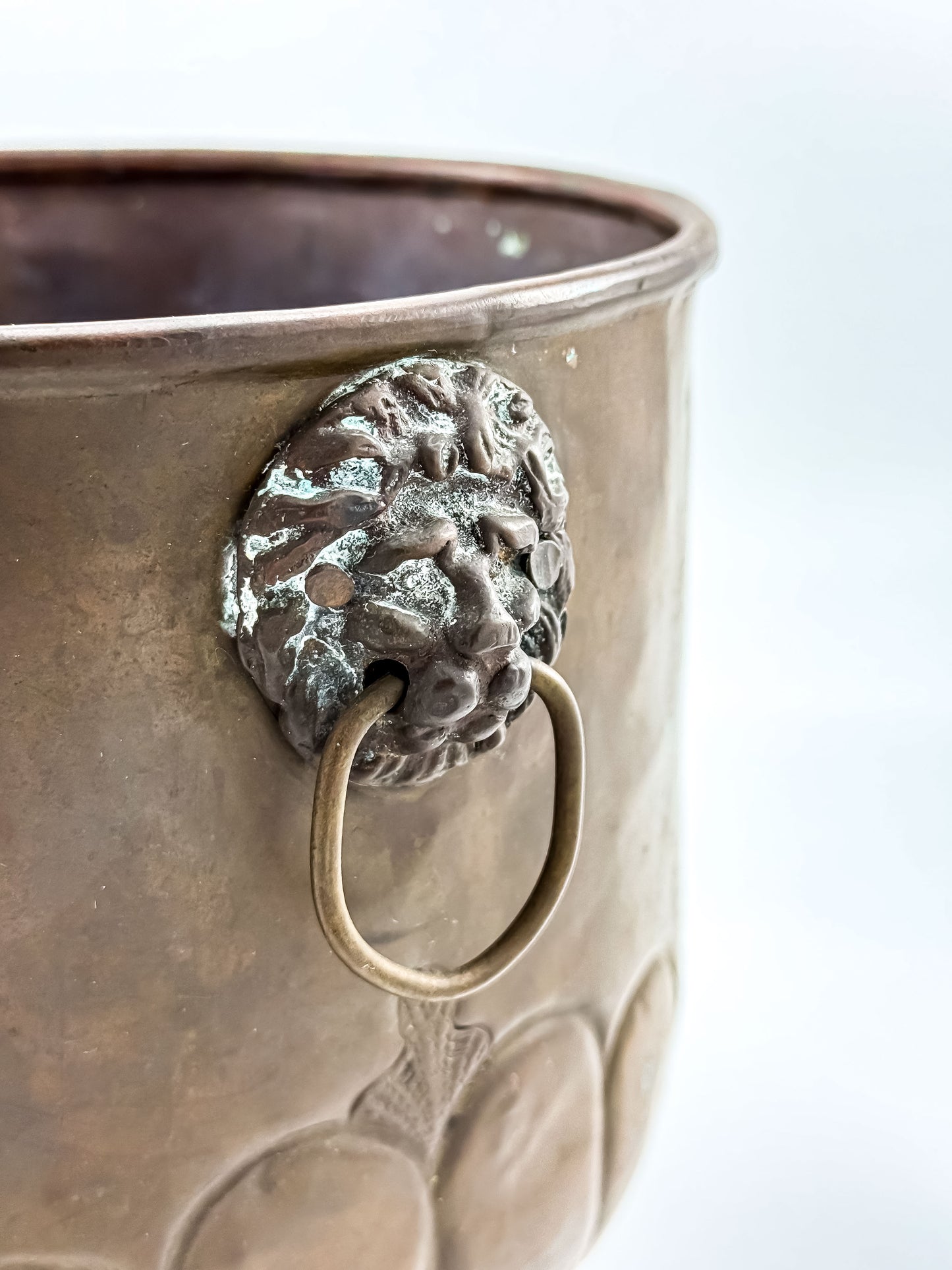 Antique Brass Footed Jardinière with Lion Handles
