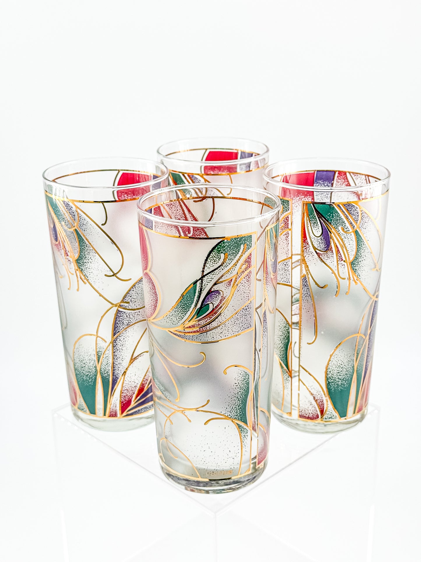 Culver Abstract Floral Gold Highball Glasses — Set of 4