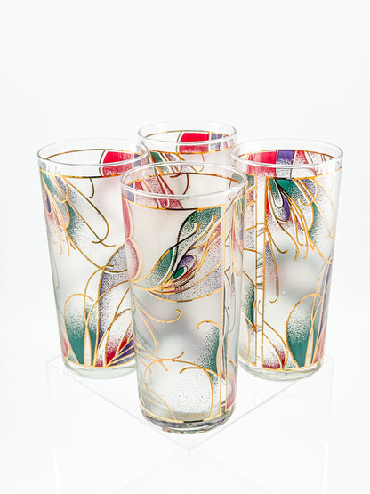 Culver Abstract Floral Gold Highball Glasses — Set of 4