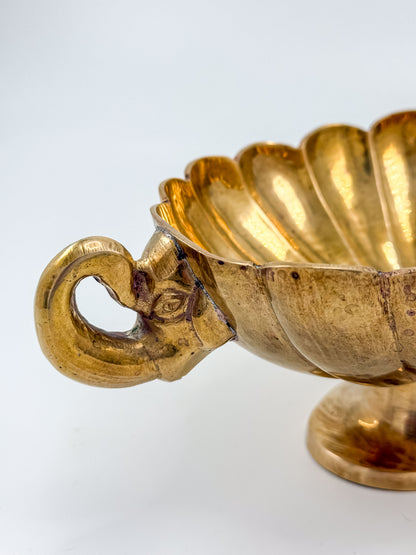 Vintage Solid Brass Footed Bowl with Elephant Handles