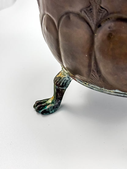 Antique Brass Footed Jardinière with Lion Handles