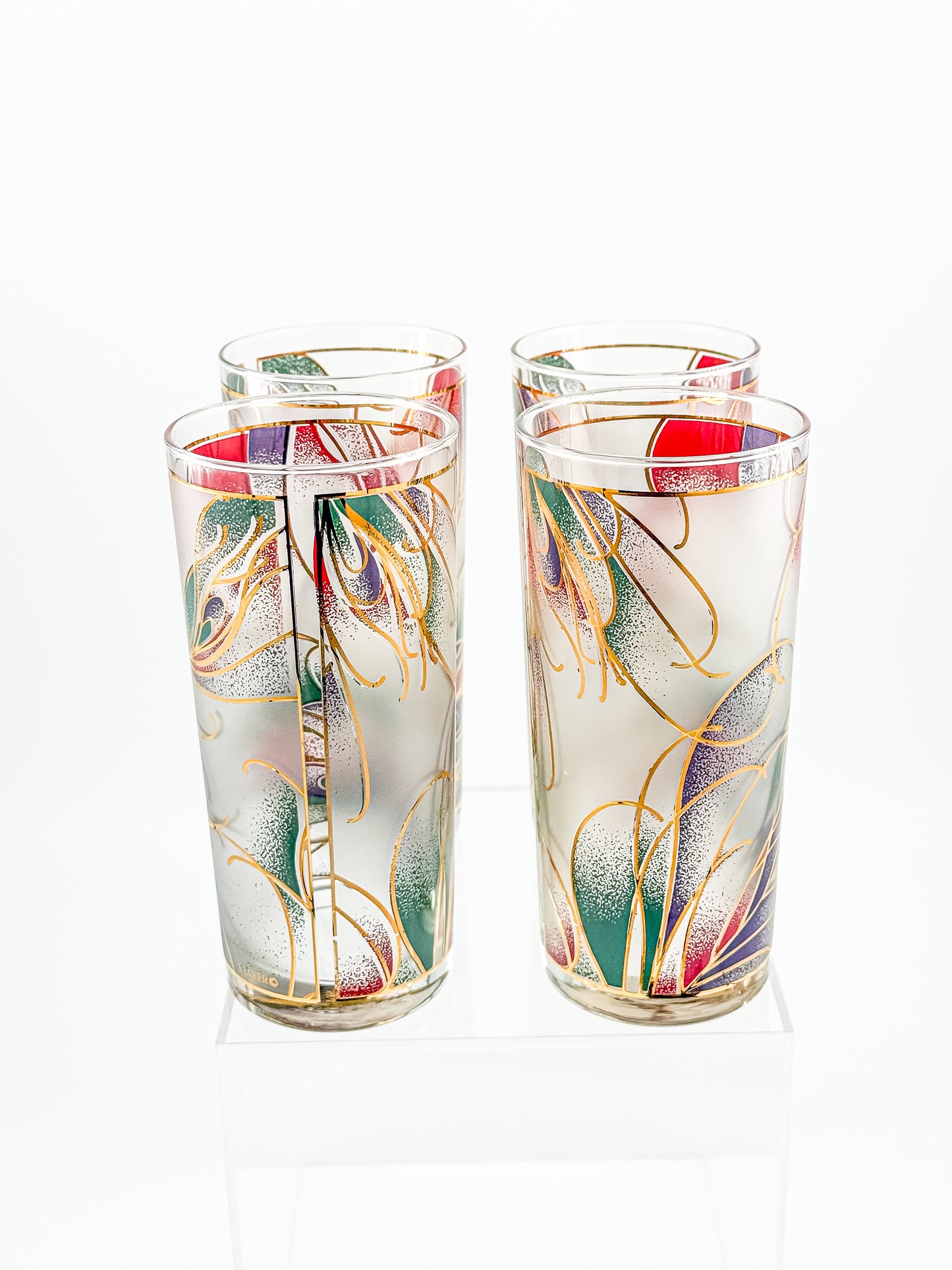 Culver Abstract Floral Gold Highball Glasses — Set of 4