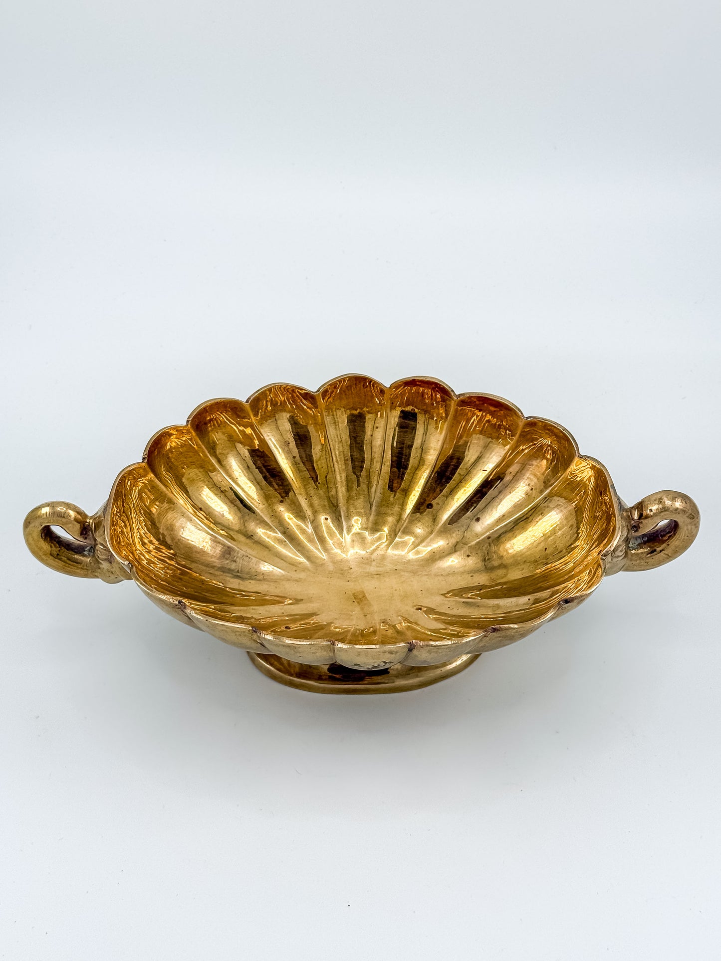Vintage Solid Brass Footed Bowl with Elephant Handles
