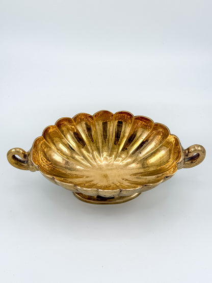 Vintage Solid Brass Footed Bowl with Elephant Handles