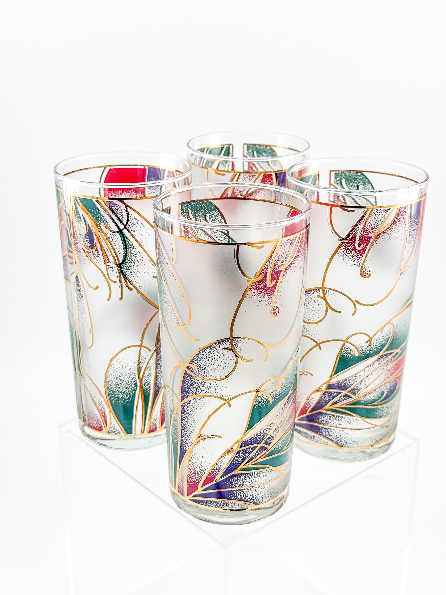 Culver Abstract Floral Gold Highball Glasses — Set of 4