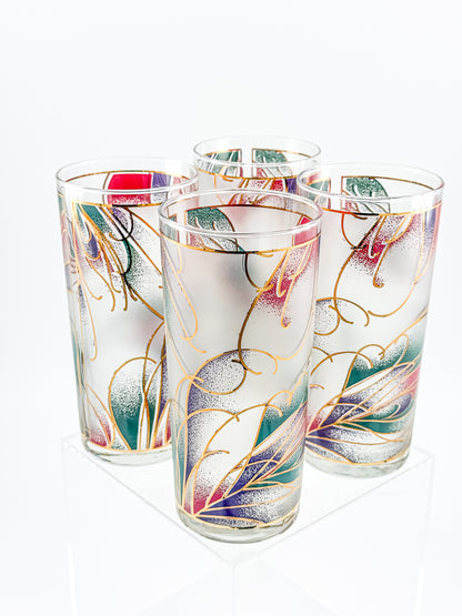 Culver Abstract Floral Gold Highball Glasses — Set of 4