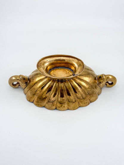 Vintage Solid Brass Footed Bowl with Elephant Handles