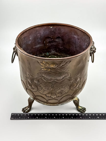 Antique Brass Footed Jardinière with Lion Handles