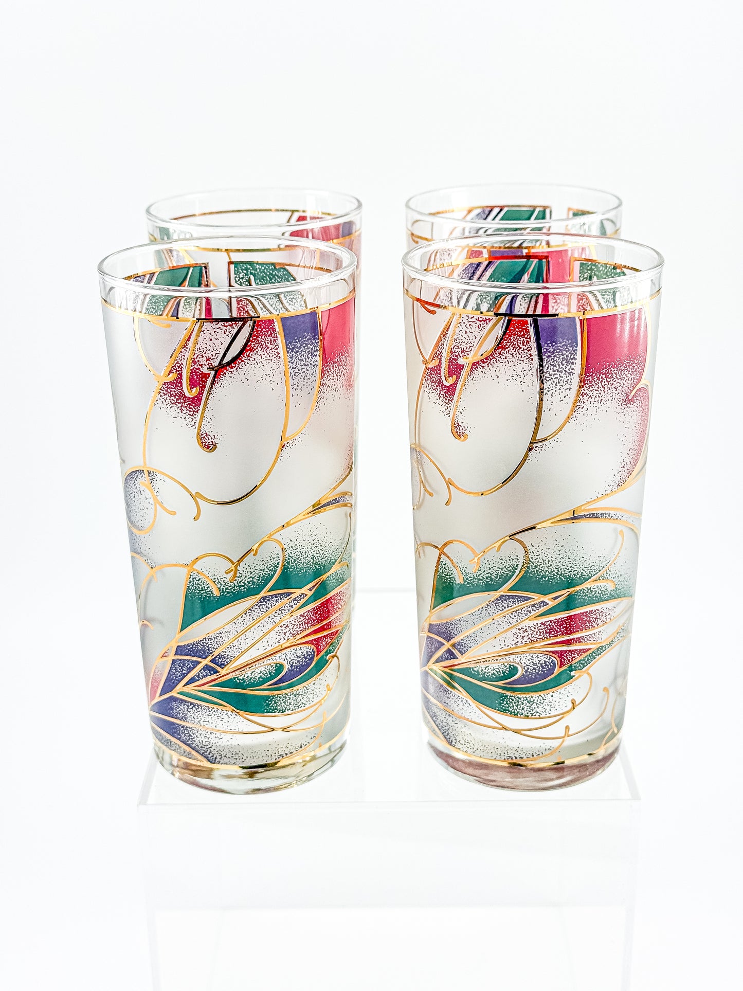 Culver Abstract Floral Gold Highball Glasses — Set of 4