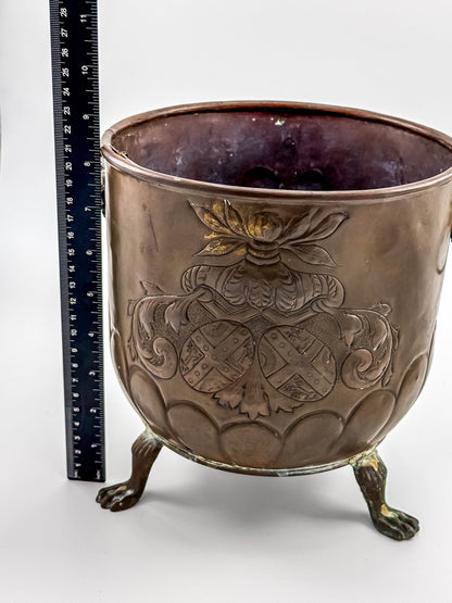 Antique Brass Footed Jardinière with Lion Handles