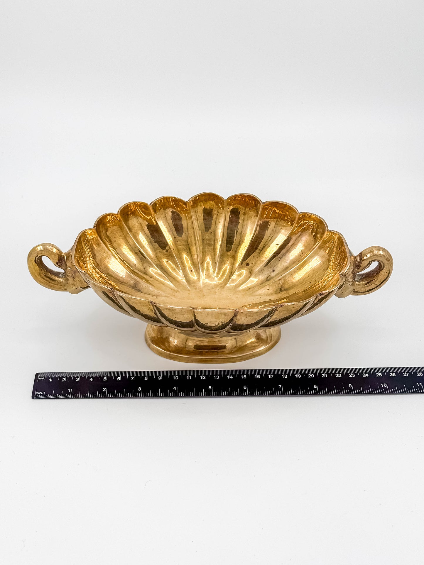 Vintage Solid Brass Footed Bowl with Elephant Handles
