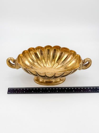 Vintage Solid Brass Footed Bowl with Elephant Handles