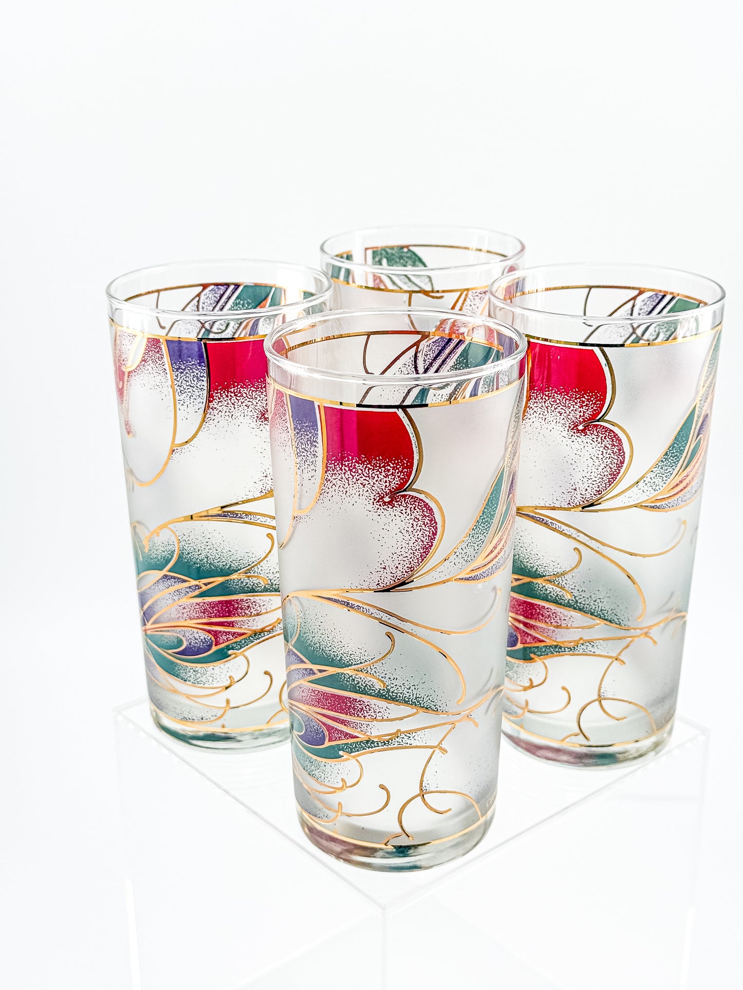 Culver Abstract Floral Gold Highball Glasses — Set of 4