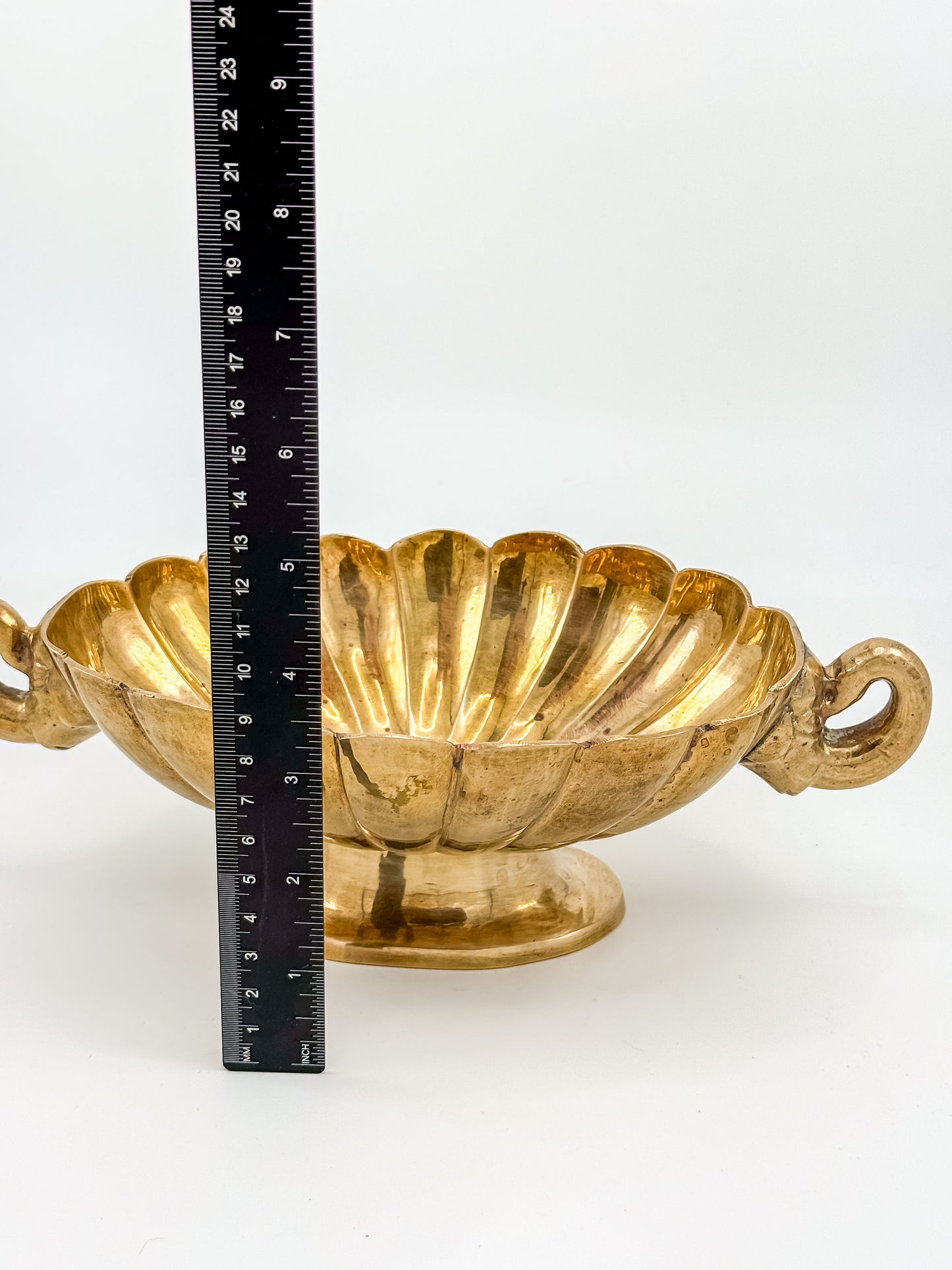 Vintage Solid Brass Footed Bowl with Elephant Handles