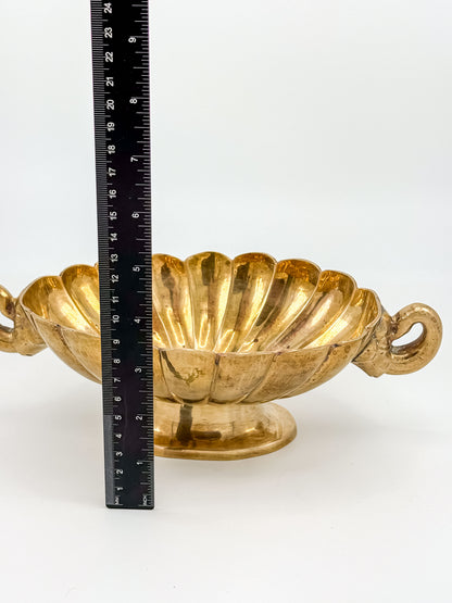 Vintage Solid Brass Footed Bowl with Elephant Handles