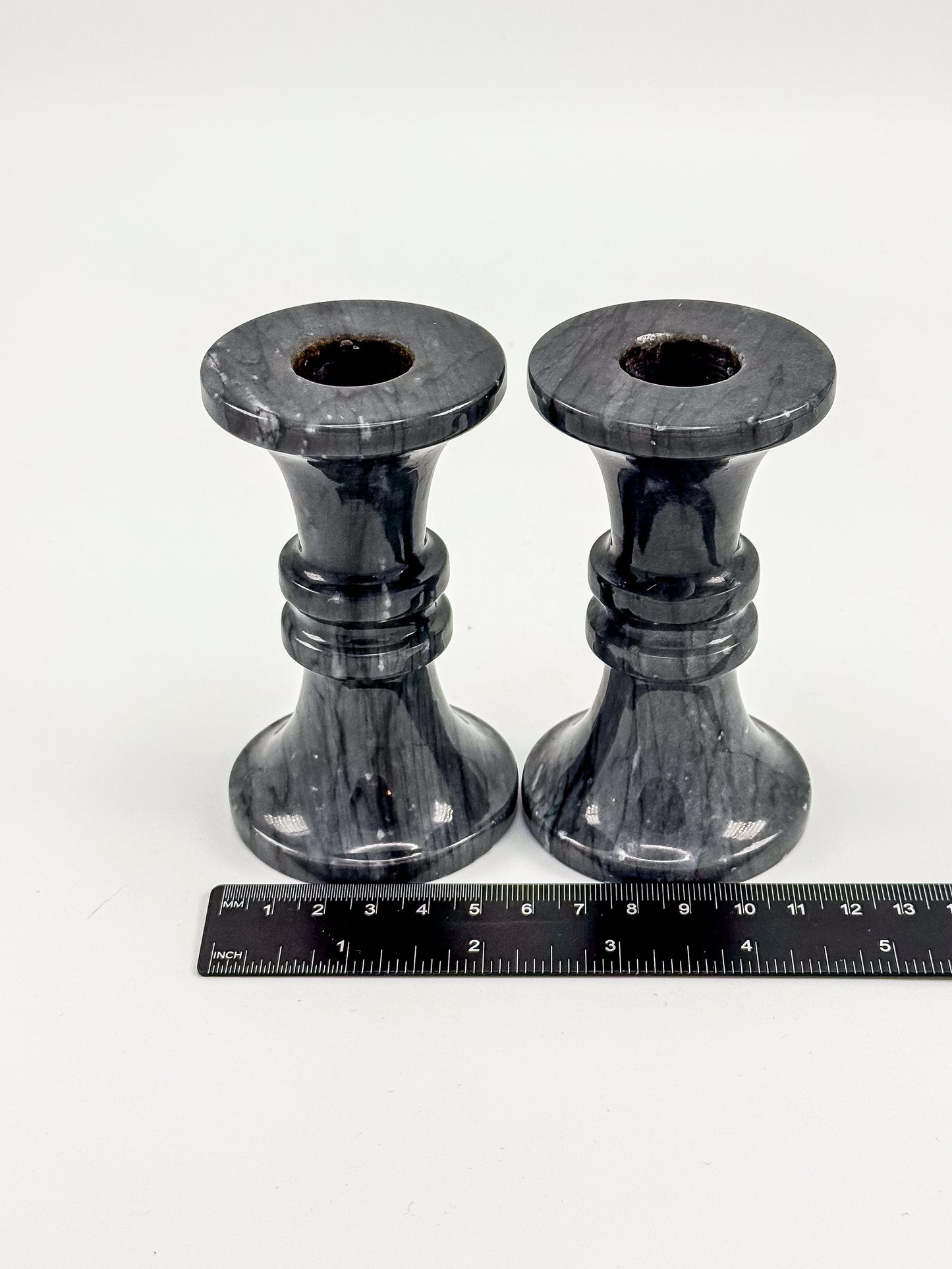 Vintage Black Marble Candlesticks - Pair