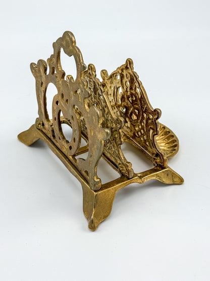Vintage Brass Triple Letter Holder with Ornate Filigree Detail