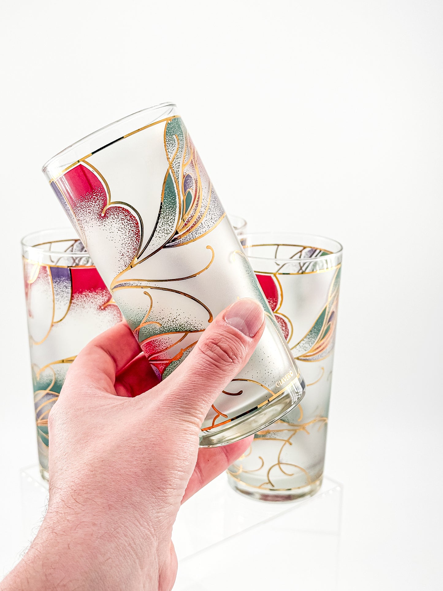 Culver Abstract Floral Gold Highball Glasses — Set of 4