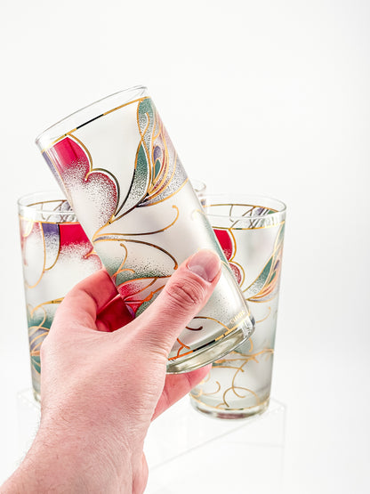 Culver Abstract Floral Gold Highball Glasses — Set of 4