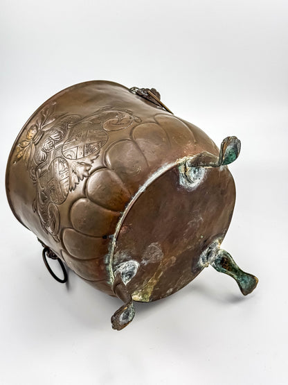 Antique Brass Footed Jardinière with Lion Handles