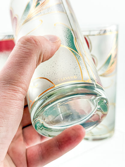 Culver Abstract Floral Gold Highball Glasses — Set of 4