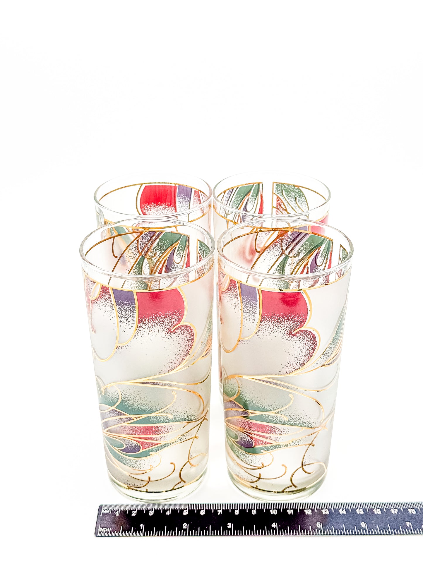 Culver Abstract Floral Gold Highball Glasses — Set of 4