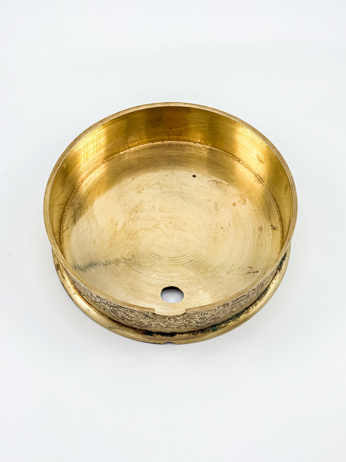 Vintage Brass Etched Floral Round Trinket Box
